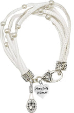 Tennis, Genuine Crystal, Amazing Woman Heart, Hypoallergenic White Leather Bracelet, Safe-Nickel, Lead, and Cadmium Free!