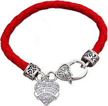 Firefighter's Girlfriend, On A Red Woven Leather Hypoallergenic Bracelet, Nickel, Lead, And Poisonous Cadmium Free