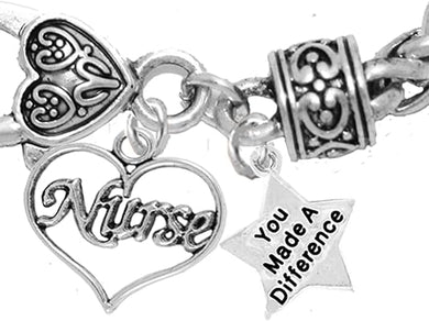 Nurse, RN, LPN, You Made A Difference, Bracelet, Hypoallergenic, Safe-Nickel, Lead, Free