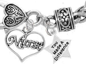 Nurse, RN, LPN, You Made A Difference, Bracelet, Hypoallergenic, Safe-Nickel, Lead, Free