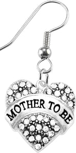 Mother To Be Crystal Heart Earrings, Safe-Nickel, Lead & Cadmium Free!