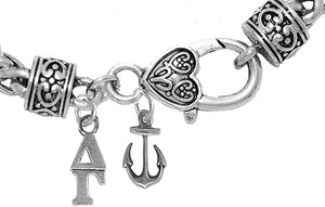 Delta Gamma," Greek Letters", Sorority Symbol, "Anchor Of Hope" Charm Bracelet - Licensed Sorority Jewelry Manufacturer, Hypoallergenic Safe No Nickel, Lead, Or Poisonous Cadmium
