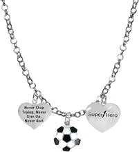 Soccer, Never Stop Trying, Never Give Up, Super Hero, " Soccer Player Jewelry" Adjustable Necklace Hypoallergenic, Safe-Nickel, Lead Free