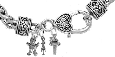 Sigma Delta Tau Teddy Bear, Greek Letters And Torch Charms. Authorized Licensed Jewelry Manufacturer, Hypoallergenic Safe Vintage Antique Wheat Chain Bracelet, Hypoallergenic