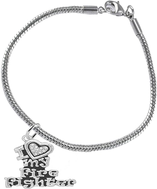 Firefighter, I Love My Firefighter, Genuine Crystal, Bracelet, Hypoallergenic, Safe-Nickel, Lead, Free