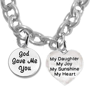 God Gave Me You, My Daughter, My Joy, My Sunshine, Sterling Silver Solid .925 Sterling, Not Plated Or Coated.Cable Chain Necklace, Charm-Nickel, Lead, Cadmium Free