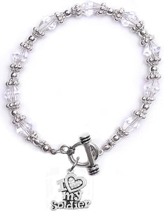 Army, I Love My Soldier, Clear Crystal Bracelet Hypoallergenic, Safe-Nickel, Lead, Cadmium Free