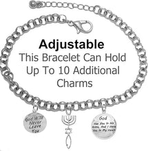 Messianic Seal of Jerusalem, God Will Never Leave You, God Has You In His Arms And I Have You In My Heart, On A Adjustable Rolo Chain Bracelet, Hypoallergenic, Safe-Nickel, Lead, Cadmium Free