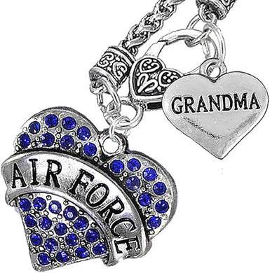 Air Force Grandma Heart Necklace, Hypoallergenic, Will NOT Irritate Anyone with Sensitive Skin. Safe- Nickel, Lead and Cadmium Free