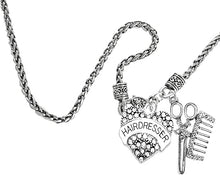 Hair Dresser Crystal Heart, Comb & Scissors Necklace, Hypoallergenic Safe-Nickel Free, No Poisonous Lead, or Cadmium