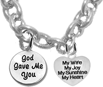 God Gave Me You, My Wife, My Joy, My Sunshine, Sterling Silver Solid .925 Sterling, Not Plated Or Coated.Cable Chain Necklace, Charm-Nickel, Lead, Cadmium Free
