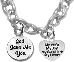 God Gave Me You, My Wife, My Joy, My Sunshine, Sterling Silver Solid .925 Sterling, Not Plated Or Coated.Cable Chain Necklace, Charm-Nickel, Lead, Cadmium Free