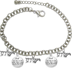 Messianic God Has You In His Arms, And I Have You In My Heart, & Yeshua Charms Adjustable Bracelet, Hypoallergenic, Safe-Nickel, Lead, Cadmium Free