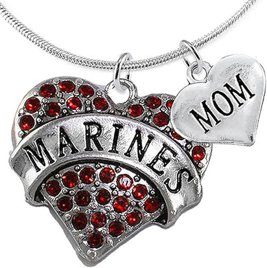 Marine Mom Heart Necklace, Adjustable, Hypoallergenic, Will NOT Irritate Anyone with Sensitive Skin. Safe- Nickel, Lead and Cadmium Free