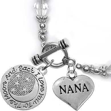 Nana, I Love You to The Moon and Back Clear Crystal Charm Bracelet, Hypoallergenic, Safe, Nickel, Lead & Cadmium Free.
