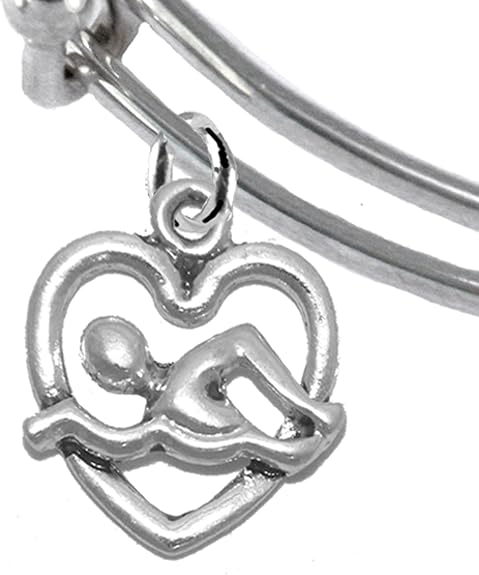 I Love Swimming Adjustable Charm Bracelet, Hypoallergenic, Safe-Nickel Free, No Poisonous Lead Or Cadmium
