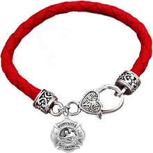 Firefighter, Volunteer, On A Red Woven Leather Hypoallergenic Bracelet, Nickel, Lead, And Poisonous Cadmium Free