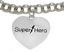 Super Hero Heart Charm On A Rolo Chain Adjustable Bracelet, Hypoallergenic Safe- No Nickel. Lead, Or Poisonous Cadmium