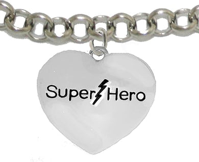 Super Hero Heart Charm On A Rolo Chain Adjustable Bracelet, Hypoallergenic Safe- No Nickel. Lead, Or Poisonous Cadmium