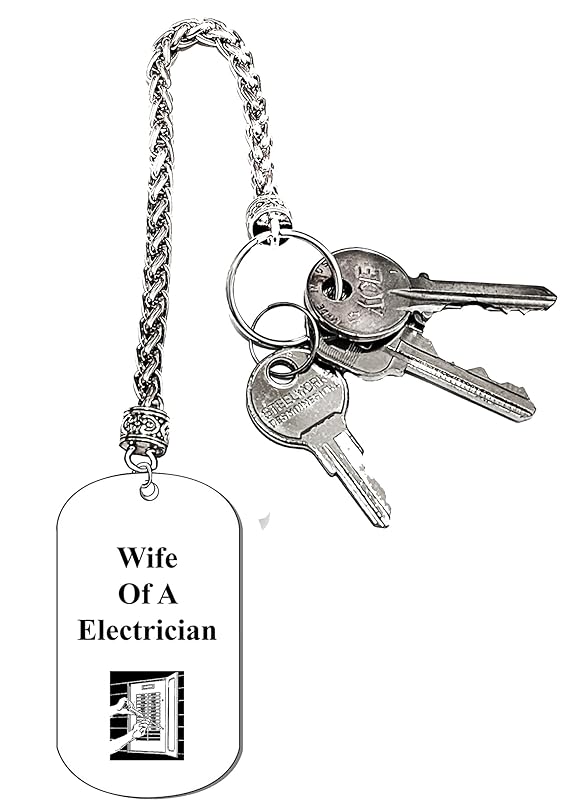 Wife Of A Electrician, Dog Tag On A Wheat Chain Key Chain. 9 Inches Long. Won't Get Losted In Your Purse. What A Great Gift For Yourself, Or Somebody Special. Beautiful Premium Quality