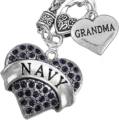 Navy Grandma Blue Crystal Heart Necklace, Hypoallergenic, Will NOT Irritate Anyone with Sensitive Skin. Safe- Nickel, Lead and Cadmium Free