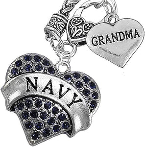 Navy Grandma Blue Crystal Heart Necklace, Hypoallergenic, Will NOT Irritate Anyone with Sensitive Skin. Safe- Nickel, Lead and Cadmium Free
