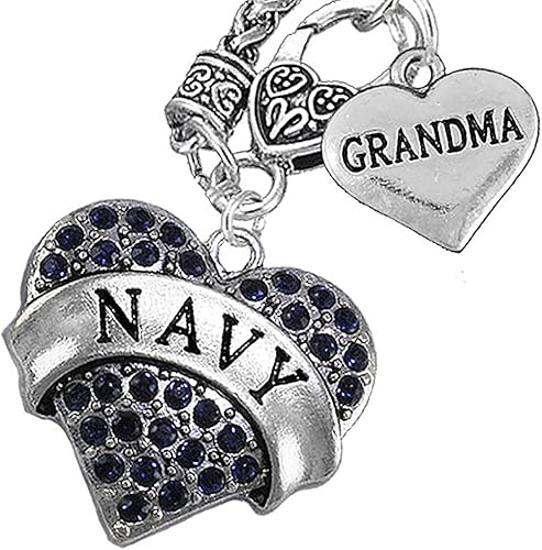 Navy Grandma Blue Crystal Heart Necklace, Hypoallergenic, Will NOT Irritate Anyone with Sensitive Skin. Safe- Nickel, Lead and Cadmium Free