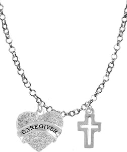 Caregiver, RN, Nurse, High Polished Cross, Adjustable Charm Necklace, Hypoallergenic, Safe-Nickel, Lead, Free