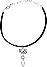 Messianic Seal of Jerusalem with Menorah, Star of David, Christian Fish (Ichthys) On A Adjustable Black Suede Bracelet, Hypoallergenic, Safe-Nickel, Lead, Cadmium Free