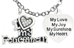 Policeman's, I Love My Policeman, My Love, My Joy, My Sunshine, Adjustable Rolo Chain Necklace, Hypoallergenic, Safe-Nickel, Lead, Poisonous Cadmium Free. FREE SHIPPING!