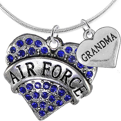 Air Force Grandma Heart Necklace, Adjustable, Hypoallergenic, Will NOT Irritate Anyone with Sensitive Skin. Safe- Nickel, Lead and Cadmium Free