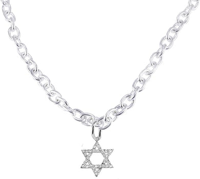 Jewish Crystal Star Of David On A Toggle Cable Chain Necklace Hypoallergenic, Safe-Nickel, Lead, And Cadmium Free