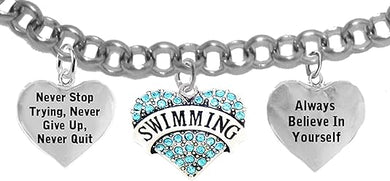 Swimming Never Give Up, Never Quit...Bracelet Hypoallergenic, Safe-Nickel, Lead & Cadmium Free!
