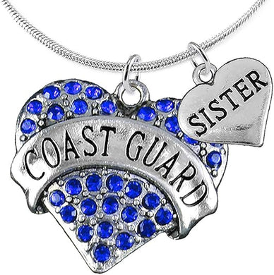 Coast Guard Sister Heart Necklace, Adjustable, Hypoallergenic, Will NOT Irritate Anyone with Sensitive Skin. Safe- Nickel, Lead and Cadmium Free