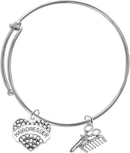 Hair Dresser Crystal Heart, Comb & Scissors Bracelet, Hypoallergenic Safe-Nickel Free, No Poisonous Lead, or Cadmium