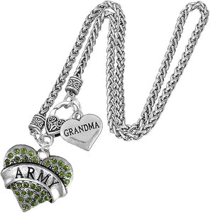 Army Grandma Heart Necklace, Hypoallergenic, Will NOT Irritate Anyone with Sensitive Skin. Safe- Nickel, Lead and Cadmium Free
