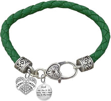 Army Wife, God Has You In His Arms, And I Have You In My Heart, On A Genuine Green Leather Bracelet, Hypoallergenic Safe, No Nickel, Lead, Or Poisonous Cadmium In Bracelet