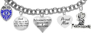Policeman's Mom, God Has You in His Arms, and I Have You in My Heart, He's My Son, He's My Hero, Proud Mom, Bracelet, Hypoallergenic, Safe-No Nickel or Lead