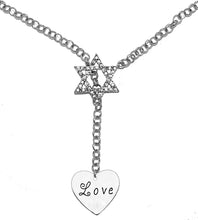 Jewish, To The World You May Be Someone, But To Me You Are The World Heart, Through A Crystal Star Of David, Rolo Chain Necklace Hypoallergenic, Safe-Nickel, Lead, And Cadmium Free