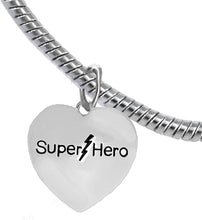 Super Hero Heart Charm On A Elegant Antique Snake Chain Bracelet, Hypoallergenic Safe- No Nickel. Lead, Or Poisonous Cadmium