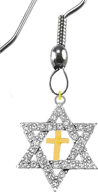 Messianic Christian Crystal Star Of David,With 14KT Goldtone Cross On Silvertone Earring. If you do not believe that this jewelry is beautiful when you receive it, simply return it for a full refund, Large, Silver, Carnelian