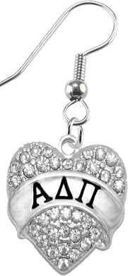 Alpha Delta Pi Crystal Heart Earrings, Licensed Sorority Jewelry Manufacturer