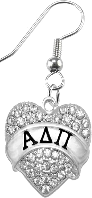 Alpha Delta Pi Crystal Heart Earrings, Licensed Sorority Jewelry Manufacturer