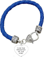 I Am The Daugther Of The King Heart Genuine Blue Leather Bracelet, Safe-Nickel, Lead & Cadmium Free!