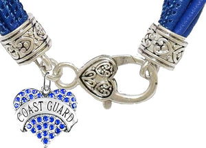 Coast Guard, Genuine Crystal, Genuine Leather Bracelet, Hypoallergenic, Safe- Nickel, Lead, and Cadmium Free