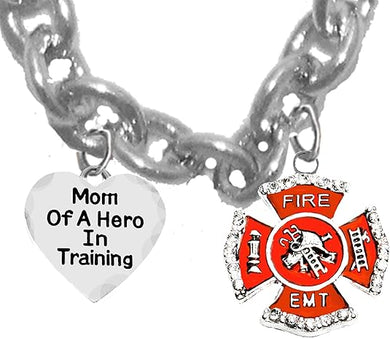 EMT, Firefighter, Mom Of A Hero In Training, Fire Department Charm, On A Adjustable Cable Chain Necklace, Hypoallergenic Safe-Nickel, Lead And Cadmium Free