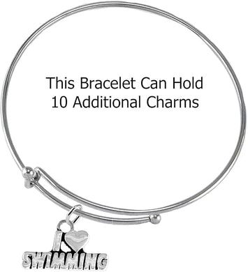 I Love Swimming, Adjustable Charm Bracelet, Hypoallergenic, Safe-Nickel Free, No Poisonous Lead Or Cadmium