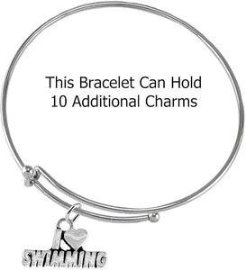 I Love Swimming, Adjustable Charm Bracelet, Hypoallergenic, Safe-Nickel Free, No Poisonous Lead Or Cadmium