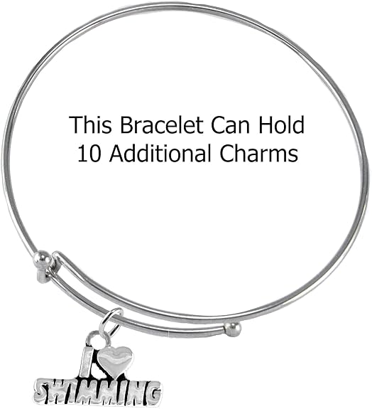 I Love Swimming, Adjustable Charm Bracelet, Hypoallergenic, Safe-Nickel Free, No Poisonous Lead Or Cadmium