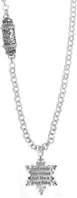 Jewish Snowflake, God Made You Unique Just Like A Snowflake, And A Mezzuah On A Rolo Chain Necklace Hypoallergenic, Safe-Nickel, Lead, And Cadmium Free